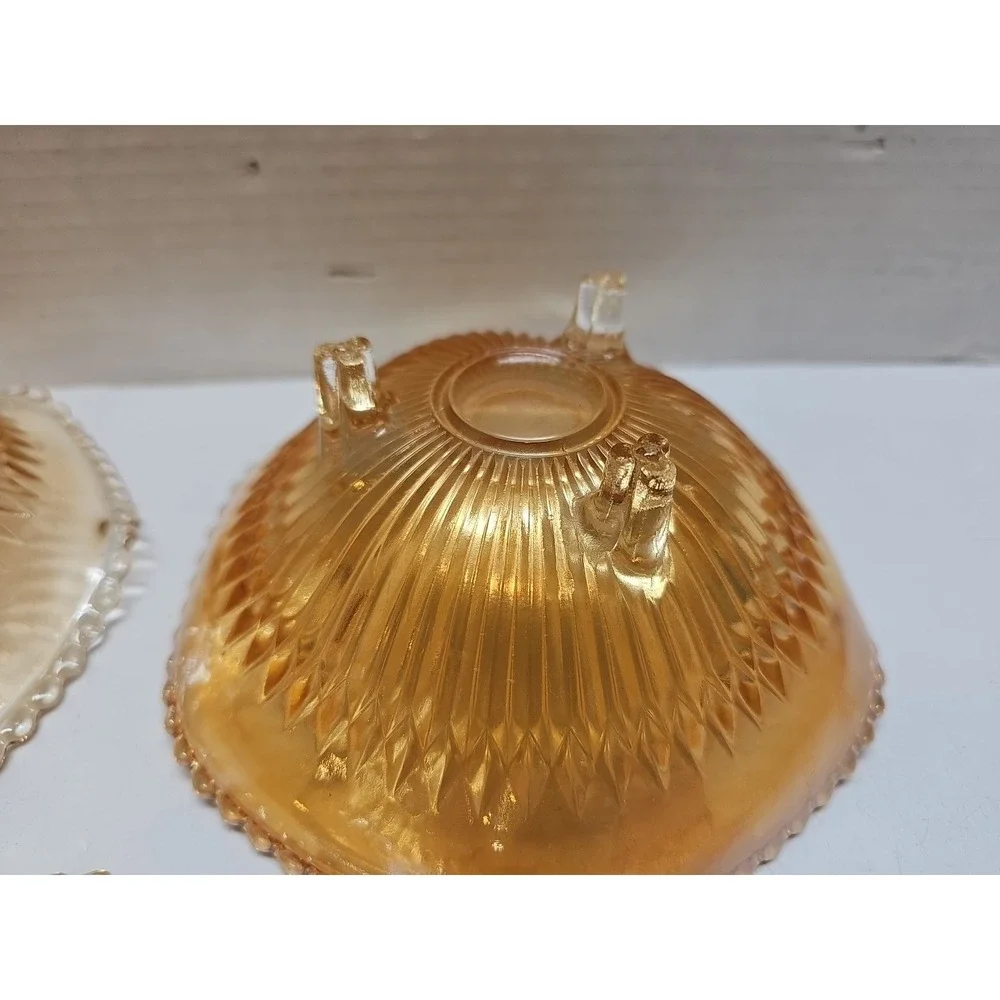 VINTAGE 1950s Marigold Jeanette Carnival Glass Footed Candy Dish Bowl Set Of 3